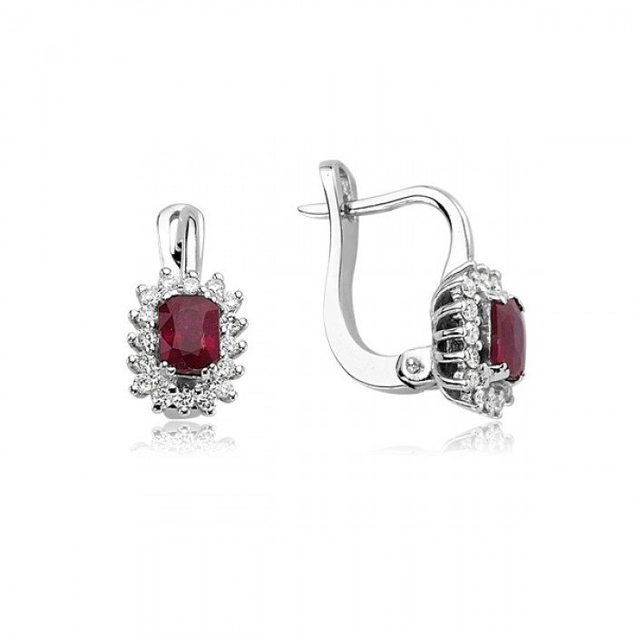 Renkli Taşlı Küpe - Yakutlu Pırlanta Küpe