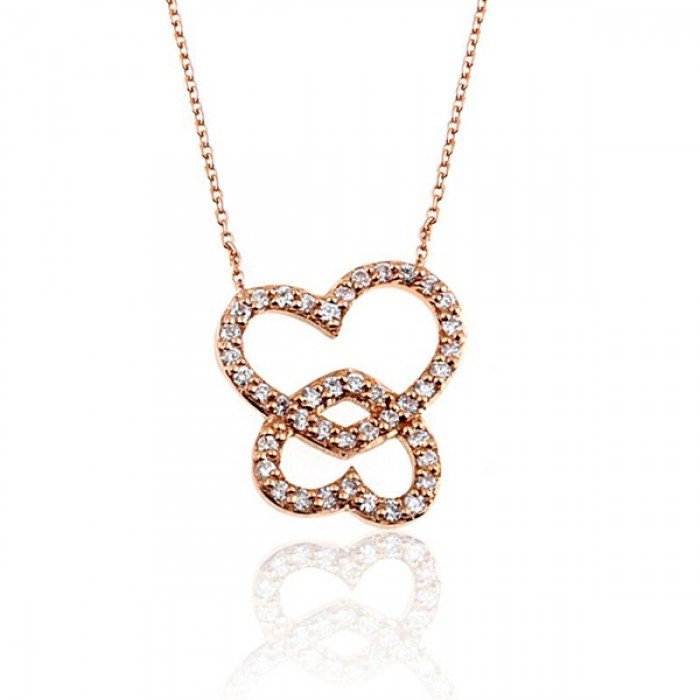 Pırlanta Kolye Kalpli Rose Altın 14K