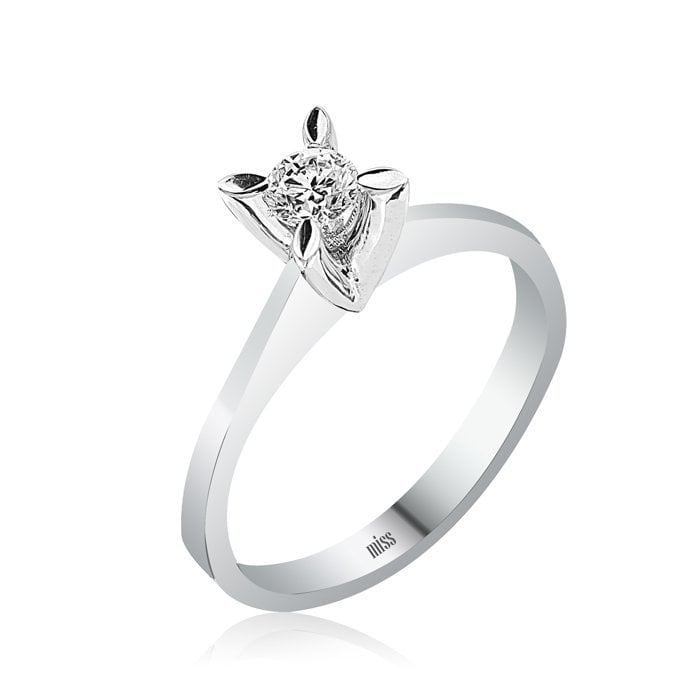 Pırlanta Tektaş Yüzük - G Renk 0,17 Karat Badem Tırnak 14 Ayar