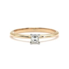 Kare Baget Kesim Pırlanta Tektaş Yüzük - 0,17 Karat 14 Ayar