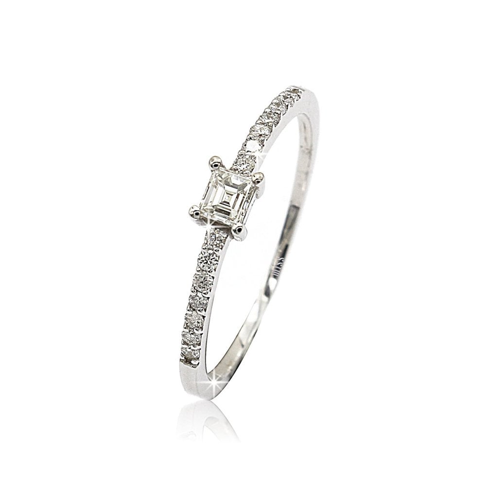 Kare Baget Kesim Pırlanta Tektaş Yüzük - 0,30 Karat 14 Ayar