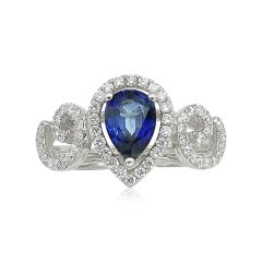 Safirli Pırlanta Yüzük - 18 Ayar