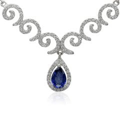 Safirli Pırlanta Kolye - 18 Ayar