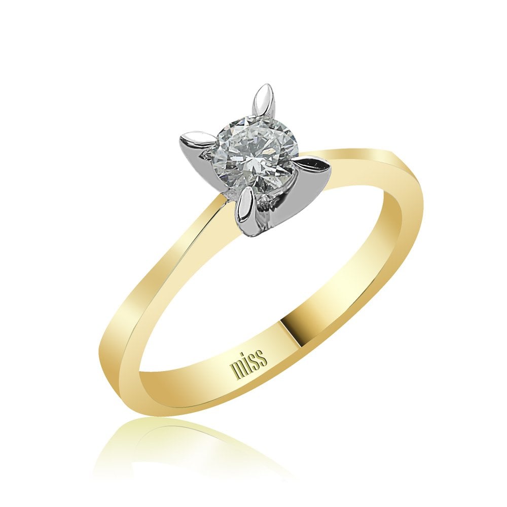 Pırlanta Tektaş Yüzük - E Renk 0,30 Karat Badem Tırnak 14 Ayar