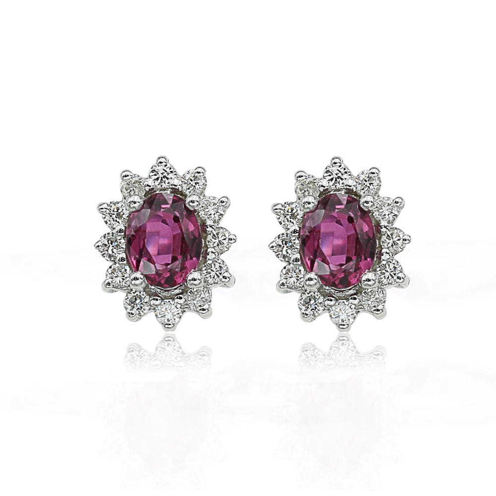 Pırlantalı Oval Yakut Küpe - 0,20 Karat 14 Ayar