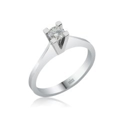 Pırlanta Tektaş Yüzük - G Renk 0,25 Karat Takoz Tırnak 14 Ayar