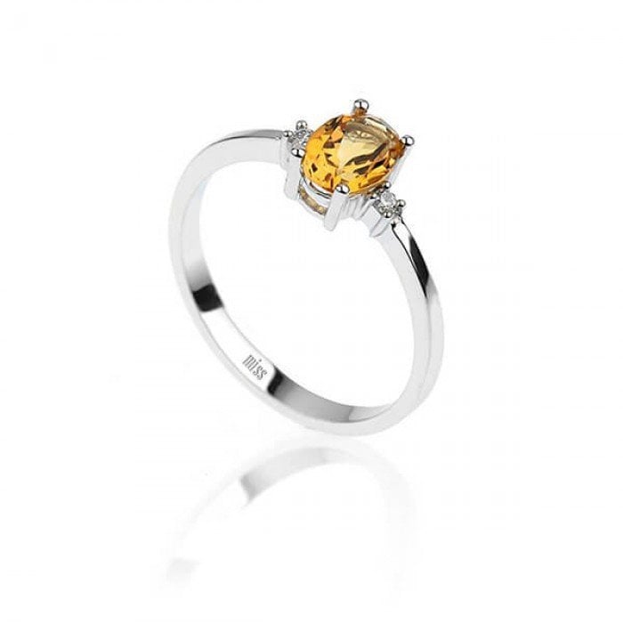 Pırlantalı Oval Sitrin Yüzük