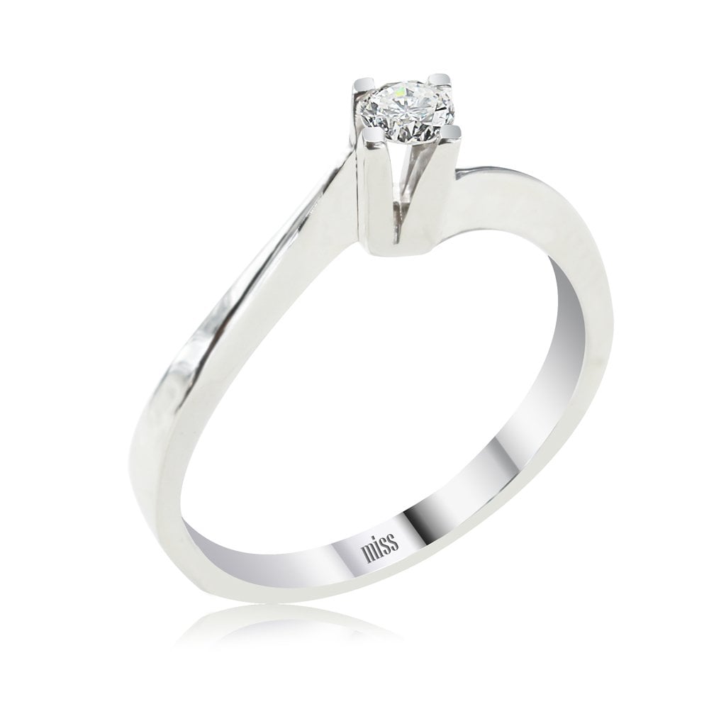 Pırlanta Tektaş Yüzük - G Renk 0,15 Karat Çapraz Kol 14 Ayar