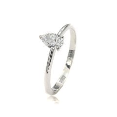 HRD veya GİA  Sertifikalı Damla Pırlanta Tektaş Yüzük - F Renk 0,40 Karat