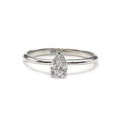 HRD veya GİA  Sertifikalı Damla Pırlanta Tektaş Yüzük - F Renk 0,40 Karat