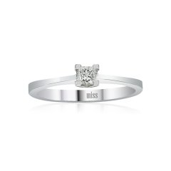 Prenses Kesim Pırlanta Tektaş Yüzük - G Renk 0,14 Karat 14 Ayar