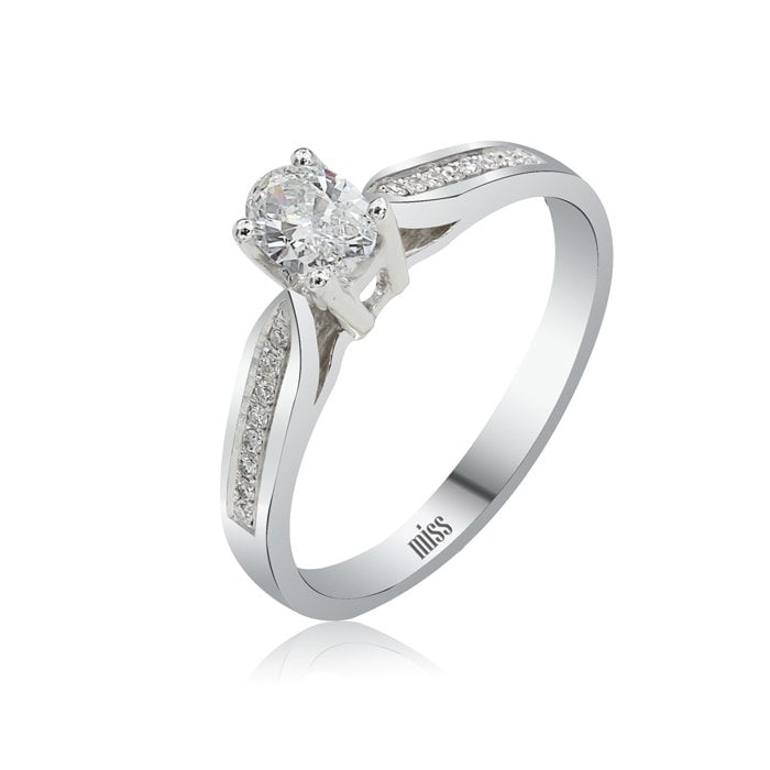 Oval Kesim Pırlanta Tektaş Yüzük - F Renk 0,40 Karat 14 Ayar