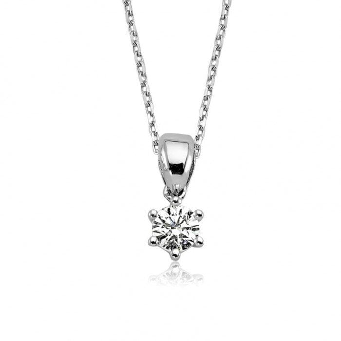 Pırlanta Tektaş Kolye - 0,30 Karat 6 Tırnak 14 Ayar